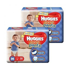 Huggies Ultra Soft Pants Diapers for Boys, Medium (2 X Pack of 30)