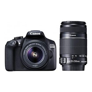 Canon EOS 1300D 18MP Digital SLR Camera (Black) with 18-55 and 55-250mm is II Lens, 16GB Card and Carry Case