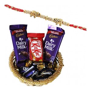 SFU E Com Premium Elephant Rakhi with Chocolates | Rakhi Chocolate Gift for Brother | Premium Rakhi Chocolate Basket Hamper | Roli, Chawal, Chandan, Misri | 029