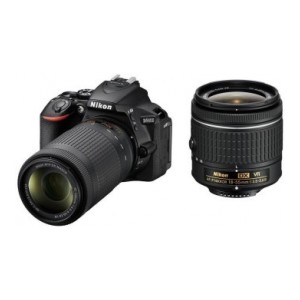 Nikon D5600 DSLR Camera Body with Dual Lens: AF-P DX Nikkor 18 - 55 MM F/3.5-5.6G VR and 70-300 MM F/4.5-6.3G ED VR (16 GB SD Card)  (Black)