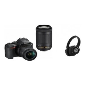 Nikon D3500 DSLR Camera Body with Dual lens: 18-55 mm f/3.5-5.6 G VR and AF-P DX Nikkor 70-300 mm f/4.5-6.3G ED VR - (With Starboy Headphone) DSLR Camera Body with Dual lens: 18-55 mm f/3.5-5.6 G VR and AF-P DX Nikkor 70-300 mm f/4.5-6.3G ED VR  (Black)