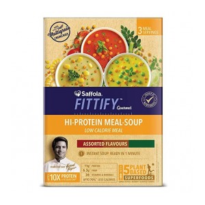 Saffola FITTIFY Gourmet Hi-Protein Meal Soup, Assorted Flavours, 3 x 53 g