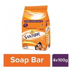 Santoor Sandal and Turmeric Soap Super Saver Pack (Pack of 4 soaps 100g each) Pantry