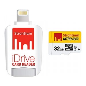 Strontium Nitro iDrive Card Reader (White) with Strontium Nitro 32GB UHS-I Class 10 MicroSD Card (SRN32GTFU1D)