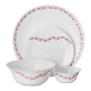 Larah by Borosil Lilac Opalware Dinner Set, 13-Pieces, White