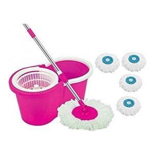 DAIVE's Mop Floor Cleaner with Bucket Set Offer with Big Wheels for Best 360 Degree Easy Magic Cleaning, Pink with 4 Microfiber