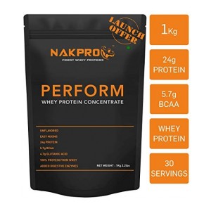 NAKPRO Perform Whey Protein Concentrate with Added Digestive Enzymes, Raw Whey Protein 1kg Supplement Powder - Unflavoured