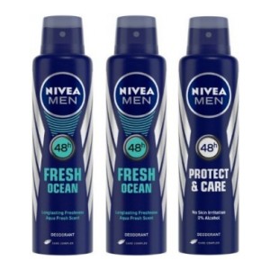Nivea Men 2 Nivea Fresh Ocean Deodorant 1 protect care Deodorant Spray - For Men  (450 ml, Pack of 3)