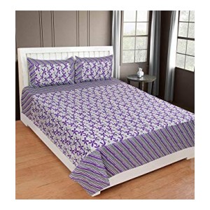 Cozyland Printed 130 TC Polycotton Double Bedsheet with 2 Pillow Covers - Purple7