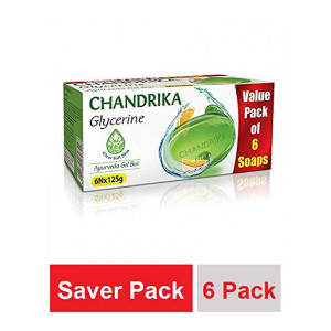 Chandrika Glycerine Ayurveda Gel Bar, Pack of 6 Soaps, 125g each Pantry