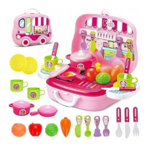 BabyBliss kitchen set cooking food pretend play toy playset role playing toy wheel set(pink set)  (Pink)