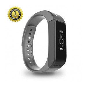 Mevofit Drive - Fitness Band and Activity Tracker Smartwatch with Water and Scratch Proof Touch Display Screen, Medium (Stone - Black)