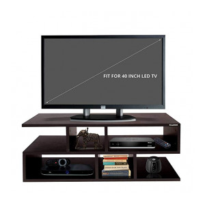 Klaxon Wooden Z Shape Modern TV/TV Unit Matte Finish LED Stand for Living Room with Open Shelves for Storage, 965x400x352mm (Brown)