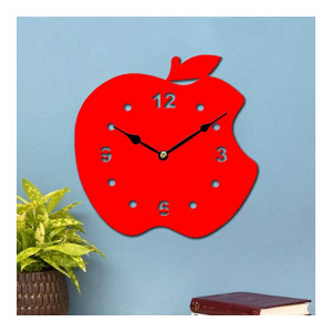 Sehaz Artworks Apple Asymetric Wooden Wall Clock (25.5 cm x 25.5 cm x 3 cm, Red)