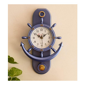 eCraftIndia Plastic Decorative Retro Pendulum Wall Clock (12 cm x 1 cm x 15 cm, Dark Purple)