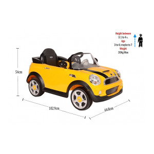 Toyhouse Mini Cooper S Rechargeable Battery Operated Ride On, Yellow