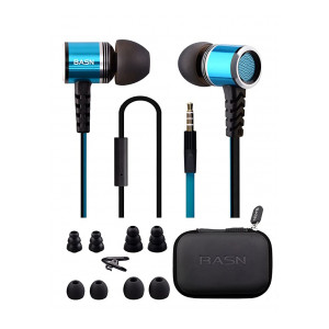 BASN Earbud Headphones with Microphone and Remote Deep Bass Earphones Noise Cancelling Tangle Free Headset for iPhone, Samsung, Xiaomi, Oppo, Vivo (Blue)