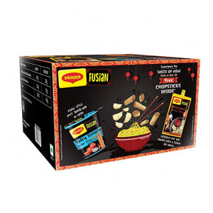 Maggi Fusian Assorted Pack - Asian Style Spicy Tomato Instant Cuppa Noodles (4x70g) and Chilli Garlic Chinese Sauce (2x85g), 450 g with Free Chopsticks