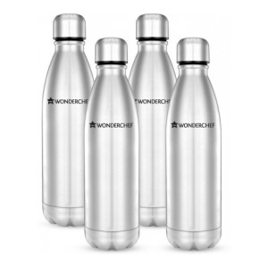 Wonderchef Hydro-Bot single wall 1000 ml Bottle  (Pack of 4, Silver)