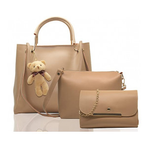 Fargo PU Leather Latest Stylish Handbags For Women's Ladies Combo Of 3 (Cream_Teddy_FGO-244)