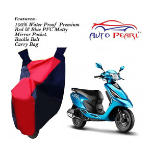 Auto Pearl-100% Water Proof PVC Matty Red & Blue Bike Body Cover with Mirror Pockets,Buckle Belt,Carry Bag for - TVS Scooty Streak