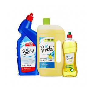 Amazon Brand - Presto! Combo (Toilet Cleaner 1 L + Surface Cleaner 975 ml + Dishwash Gel 750 ml) (Pantry)