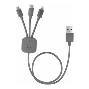 Portronics POR-013 Konnect-Trio 3-in-1 Multi-Functional Cable (Grey) 0.4 m Lightning Cable  (Compatible with Android & iOS Smartphones, Grey, One Cable)