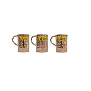 Angelic Copper Hammered Copper Cup Set, 400ml, 3-Pieces, Brown