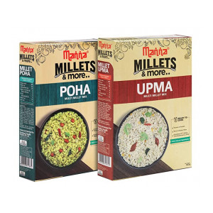 Manna Ready to Eat Millet Poha & Ready to Cook Millet Upma, Breakfast Combo Pack of 2, 180g Each