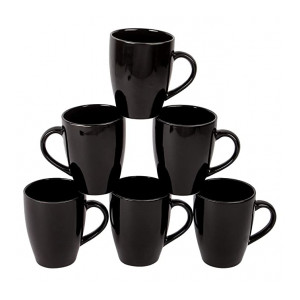 Anwaliya Edesia Series Ceramic Coffee Mugs - 6 Pieces, Jet Black, 250 ML