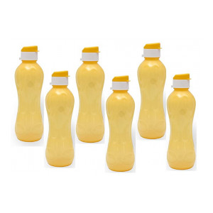 Jaypee Plus Minerva Plastic Water Bottle Set, 1 Litre, 6-Pieces, Yellow
