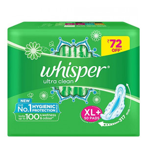Whisper Ultra Clean Sanitary Pads for Women, XL+ 50 Napkins (Pantry)