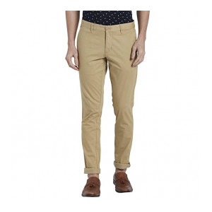 Parx Solid Medium Khaki Coloured Cotton Blend Trouser (32,34)