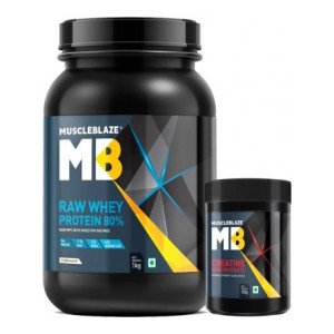 MuscleBlaze Raw Whey 1kg with Creatine Monohydrate 100g, Whey Protein  (1.1 kg, Unflavoured)