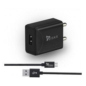 Syska WC2.1A-BK Fast Charger 2.1 A Mobile Charger with Detachable Cable  (Black, Cable Included)