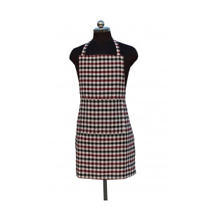 GLUN Waterproof Unisex Kitchen Apron Checkered with Front Centre Pocket (Maroon-Black-White)