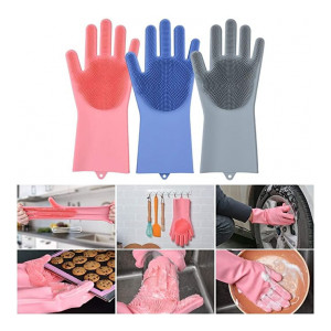 GLUN Magic Silicone Dish Washing Gloves, Silicon Cleaning Gloves, Silicon Hand Gloves for Kitchen Dishwashing and Pet Grooming, Great for Washing Dish, Car, Bathroom (1 Pair)