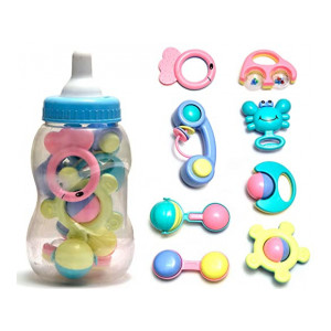 MWG Exports Co Bright & Colorful 8 Piece Infant and Toddlers Baby Rattle Musical Baby Care Toys for Kids with Feeding Bottle - 100% Safe & Non-Toxic, BPA Free (Apply Coupon)