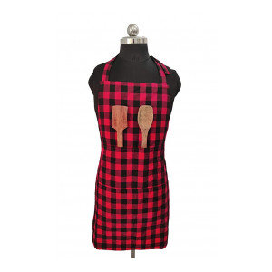 Glun Waterproof Unisex Kitchen Apron with Front Centre Pocket (RED, Checkered)