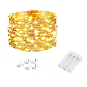 MANSAA® Battery Operated String Lights 5 MTR 50 LED, 10 Wall Clips, Yellow Rice Light