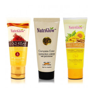 NutriGlow Face Wash Combo Pack of 3 Gold Kesar Face Wash,Wild Turmeric Face Wash and Complete Color Correction Cream