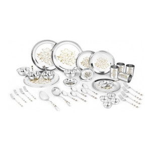 Classic Essentials Pack of 42 Stainless Steel Dinner set-Heavy Gauge With Permanent laser design Dinner Set