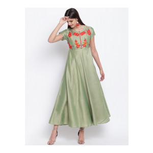 Shakumbhari Women Green Embroidered Maxi Dress upto 90% Off