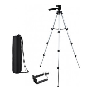KBOOM Camera Tripod Stand With 3-Way Head Tripod for Digital Camera DV Camcorder, Tripod 3110 with mobile Phone holder mount Tripod  (Silver, Black, Supports Up to 1500 g)