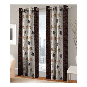 India Furnish Polyester Eyelet 8 Piece Door Curtain Set - 7 Feet, Brown