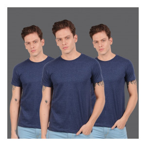 SCOTT INTERNATIONAL : Solid Men Round Neck Blue T-Shirt  (Pack of 3)