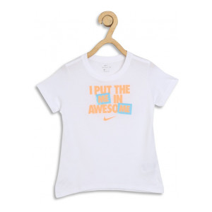NIKE : Boys Printed Pure Cotton T Shirt  (White, Pack of 1)