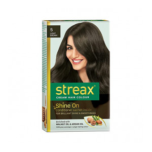 Streax Cream Hair Colour for Women & Men | Enriched with Walnut & Argan Oil | Instant Shine & Smoothness | Long Lasting Hair Colour | Soft & Silky Touch | Light Brown, 120ml