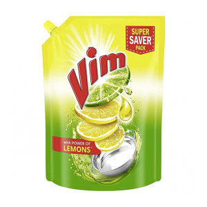 Vim Dishwash Liquid Gel Lemon Refill Pouch, With Lemon Fragrance, Leaves No Residue, Grease Cleaner For All Utensils, 2 Ltr