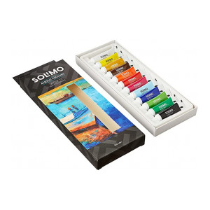 Amazon Brand - Solimo Acrylic Paints, Set of 12 Assorted Shades, 9ml Tubes